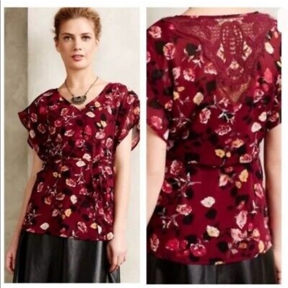 Anthropologie Meadow Rue Boho Ruffle Floral Lace Sheer Blouse - Picture 7 of 7